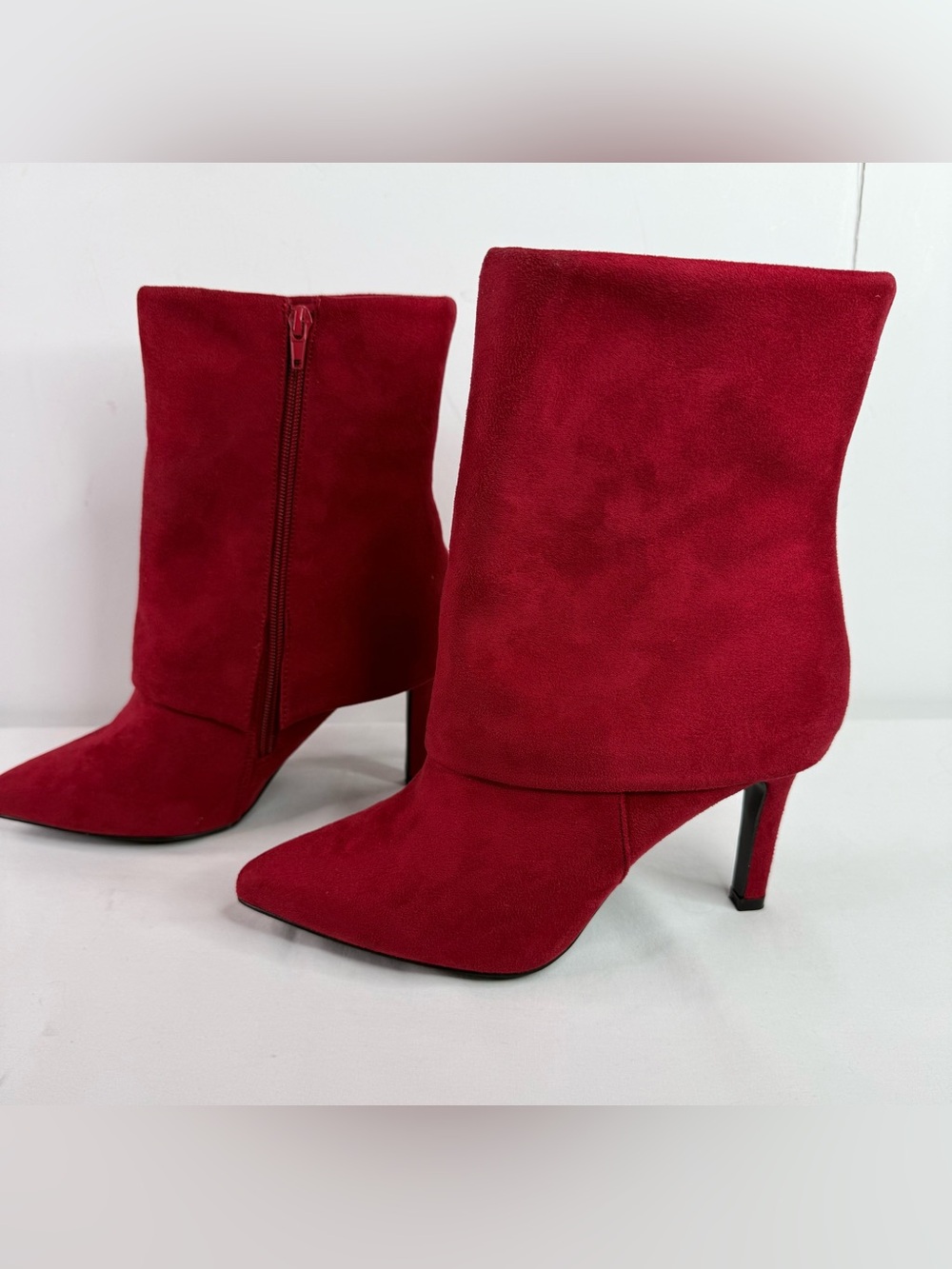Marabella Red Suede Like Pointed-Toe Ankle Boots Size 9